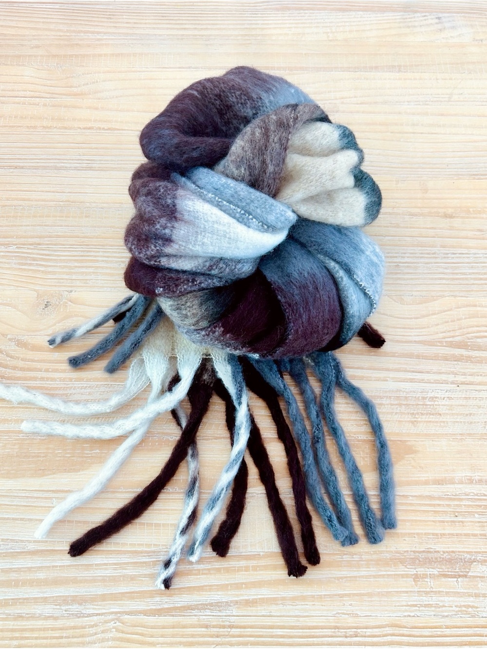 NWOT Oversized Brushed Plaid Colorblock Scarf With Fringe - Burgundy & Gray